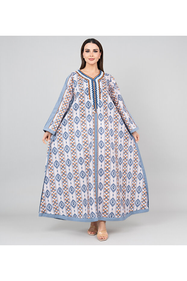 Abstract Pattern Embroidered Jalabiya - 1