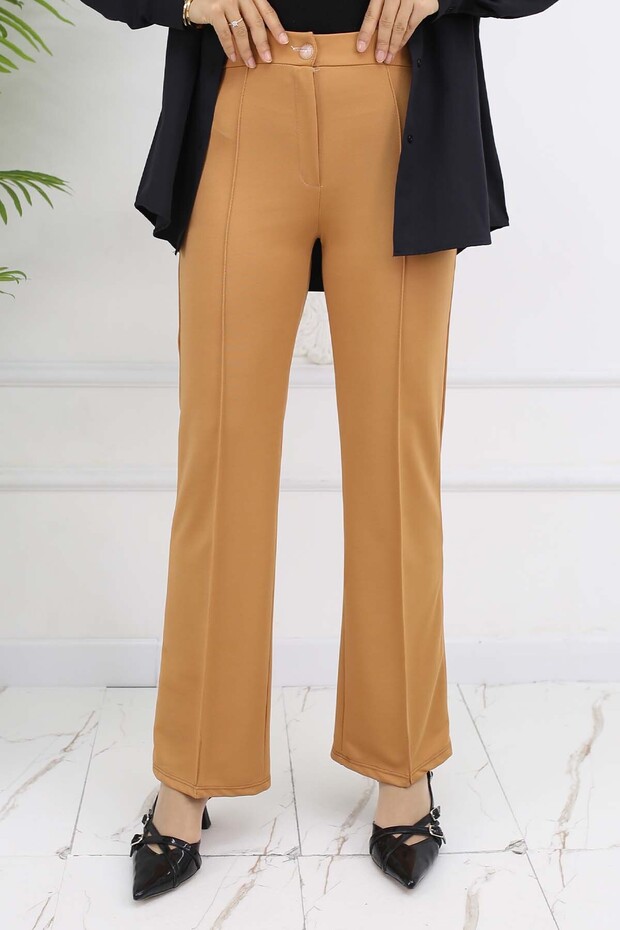 Buttoned Palazzo Trousers Camel 3043