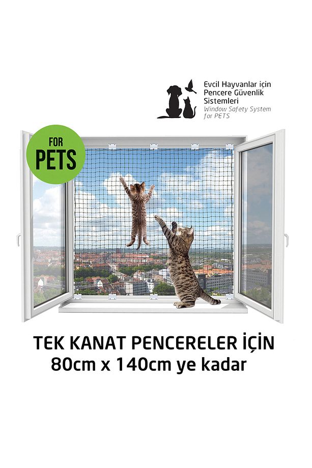 Kediler Için Pencere Güvenlik Ağı, Kedi Filesi Sistemi (80 X 140 CM'YE KADAR 1 PENCERE) - 1