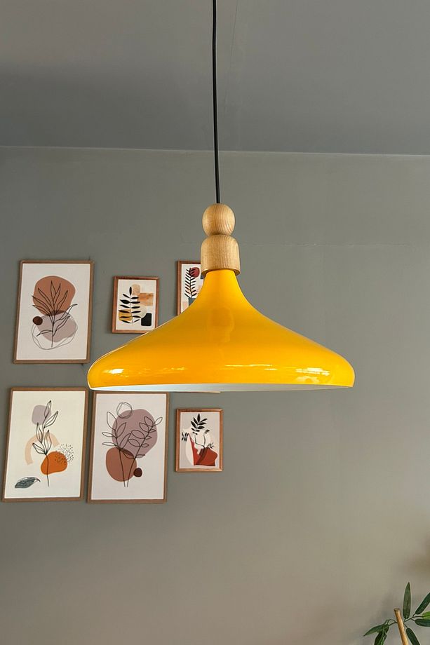 Sarı Tekli Avize Kalın Ahşap Boncuk Sarkıt Salon Mutfak Pastane Lamba Aydınlatma Avizeler - 6