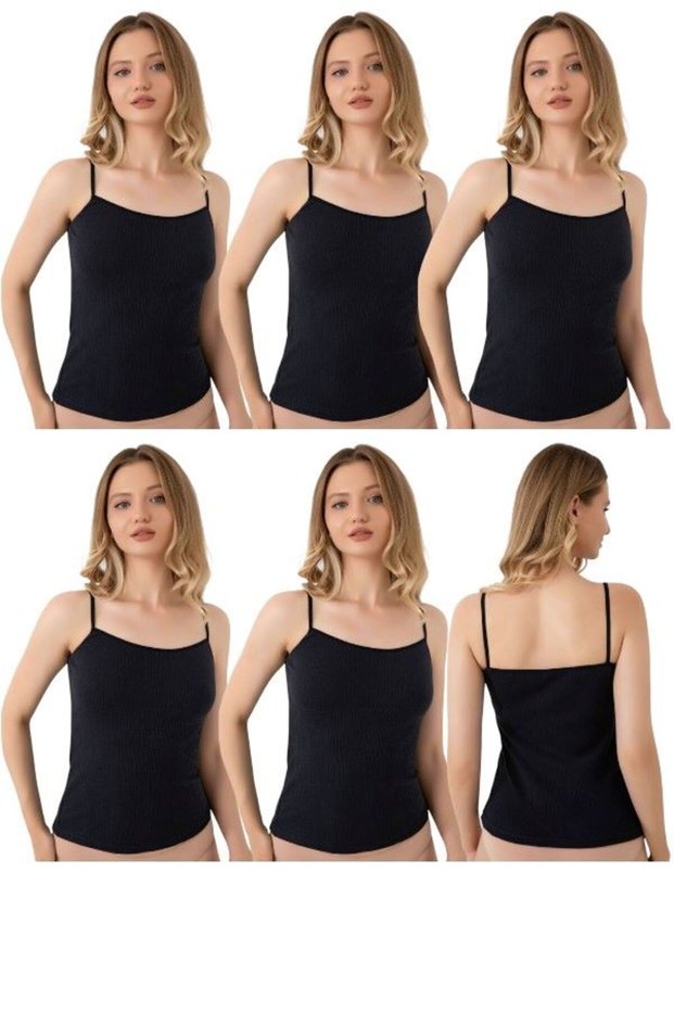Ribbed 6 Pack Women's Undershirt 100% Cotton (Navy Blue)