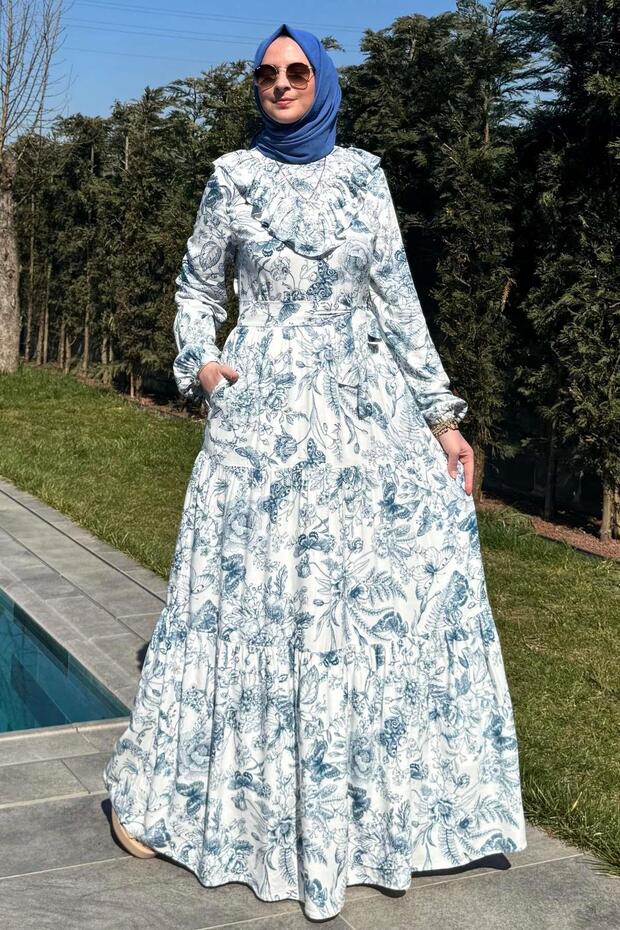 Botanik Elbise Mavi - 3