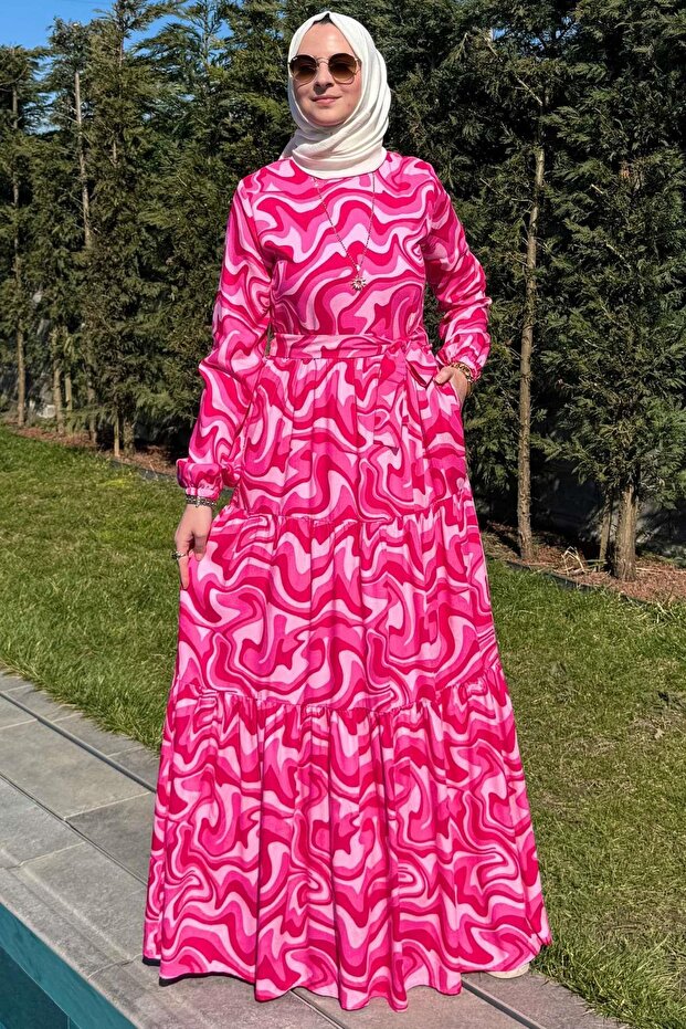 Rochie cu model acvatic roz - 1