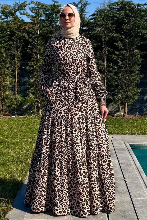 فستان بني بنقشة الفهد - 7