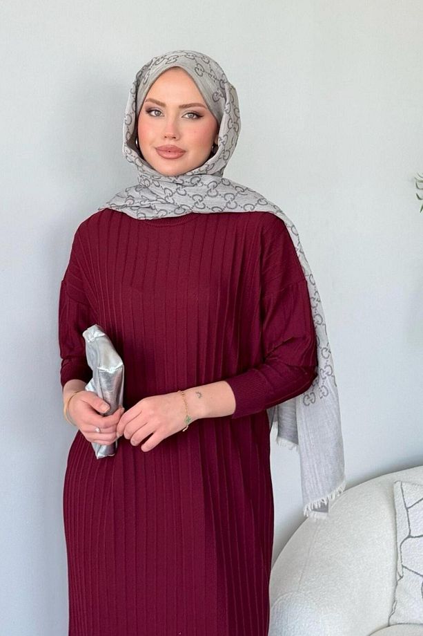 Dalya Fitilli Elbise Bordo - 2
