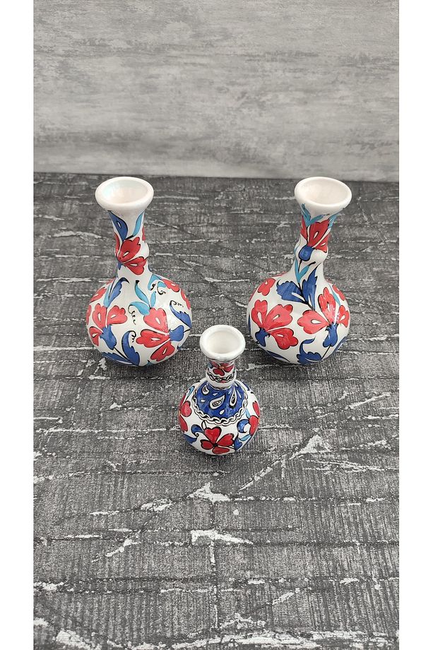 El Yapımı Çini Mini Vazo / Dekoratif Obje 3'lü Set - 6