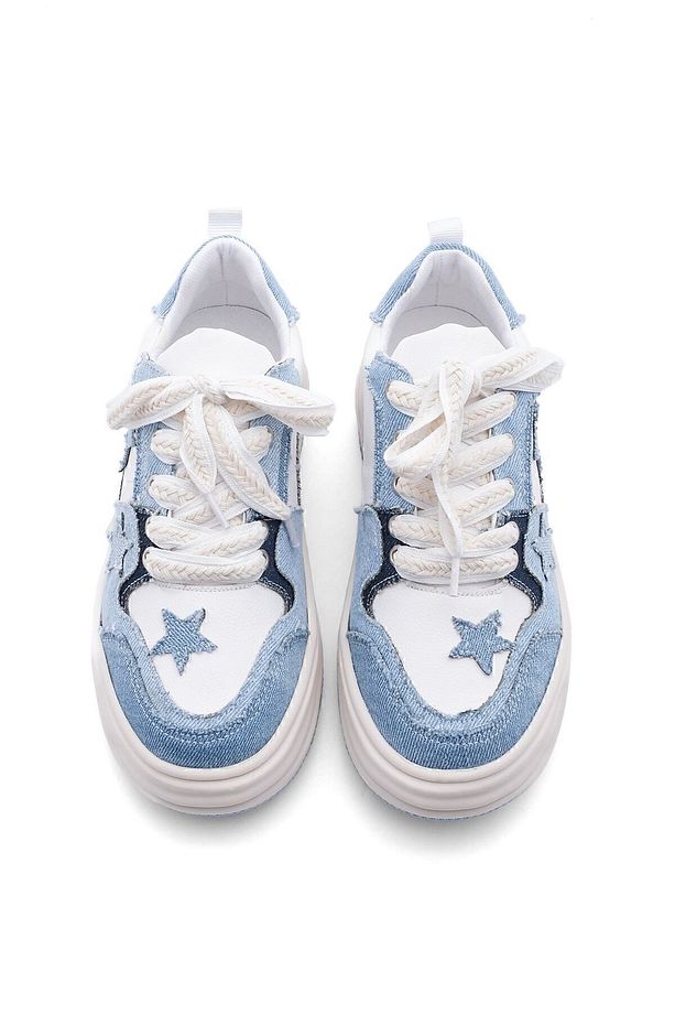 Kadın Sneaker Yüksek Taban Spor Ayakkabı Bilev Mavi Kot - 7