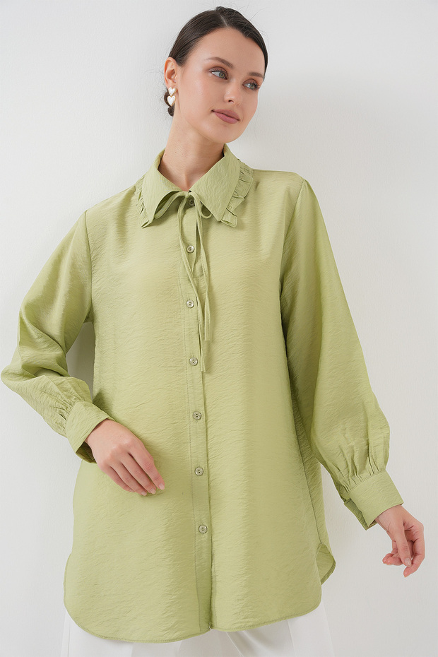 Fırfırlı Uzun Gömlek Tunik 5952 - Çağla - 3