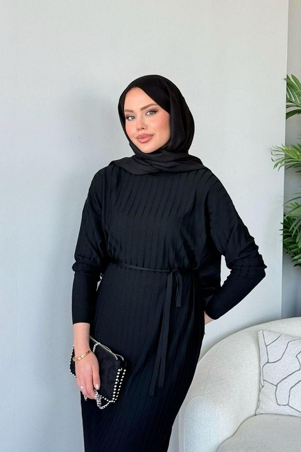 Dalya Fitilli Elbise Siyah - 4