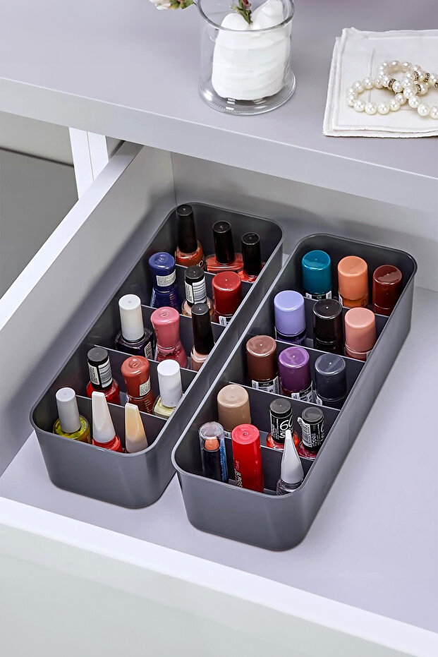 Split 5 Compartments 2 Pieces Cabinet Organizer Jewelry, Buckle, Socks, Underwear Organizer - Anthracite
