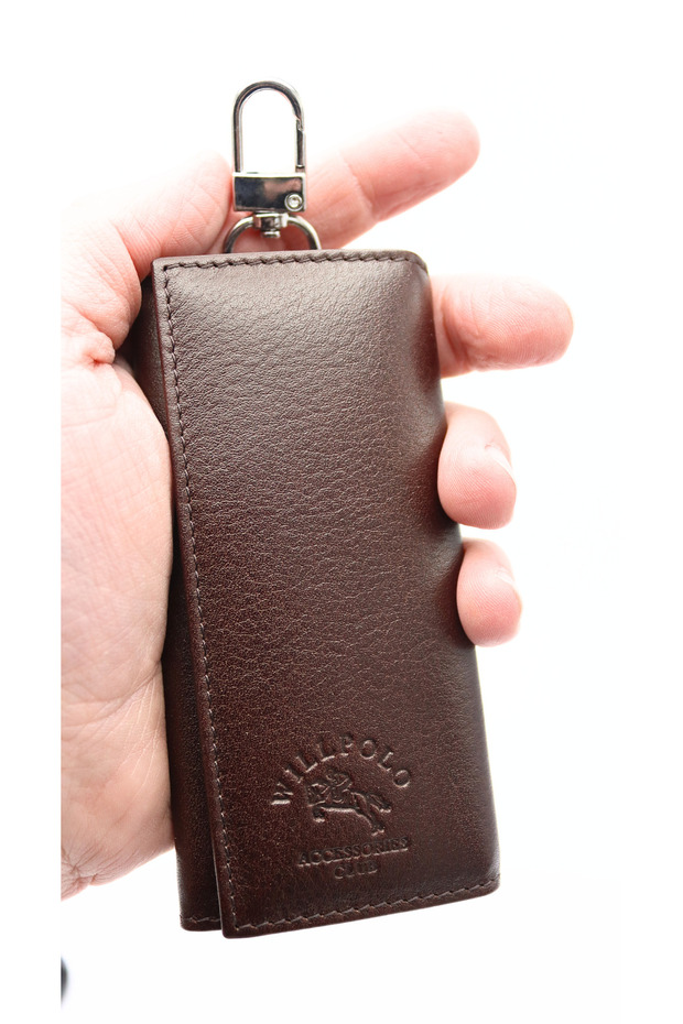 Genuine Cowhide Brown Tall Bridge Strap Hook Keychain (Long Case Keychain)