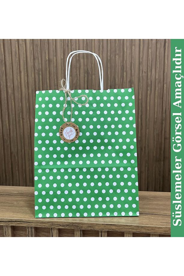 Yeşil Puantiyeli Kağıt Poşet 25x31x12cm 50 ADET - 1