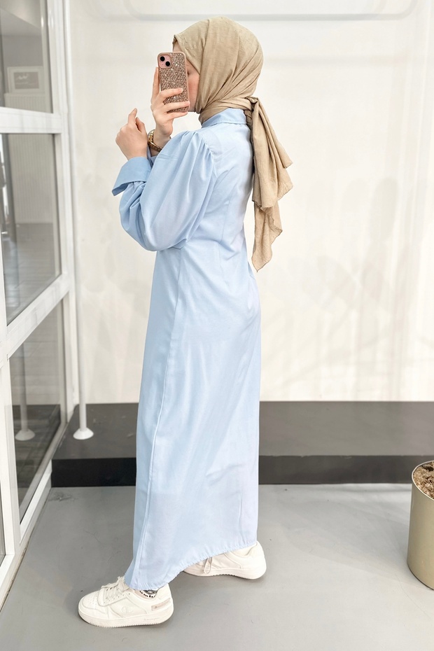 MS333 فستان فيروزي بأزرار - 3