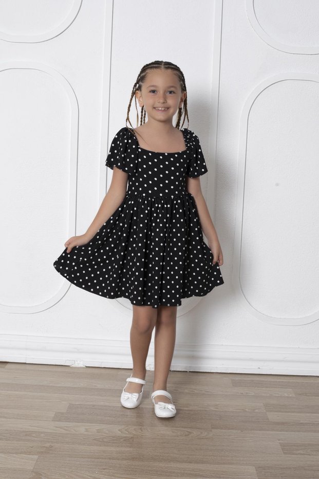 Neslice in Istanbul Girl's White Polka Dot Dress