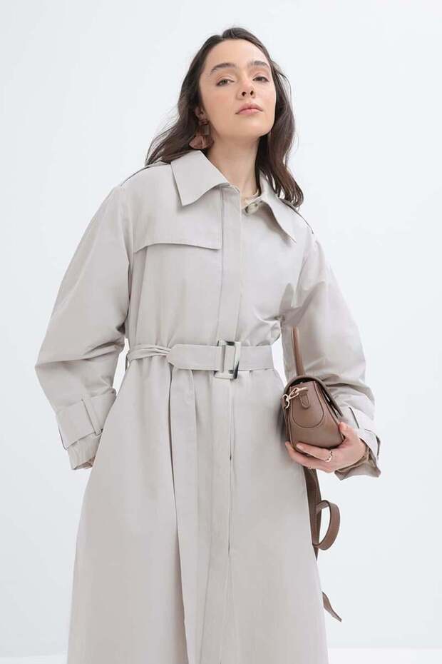 Stone-Belted Pocket Windbreaker Trench Coat