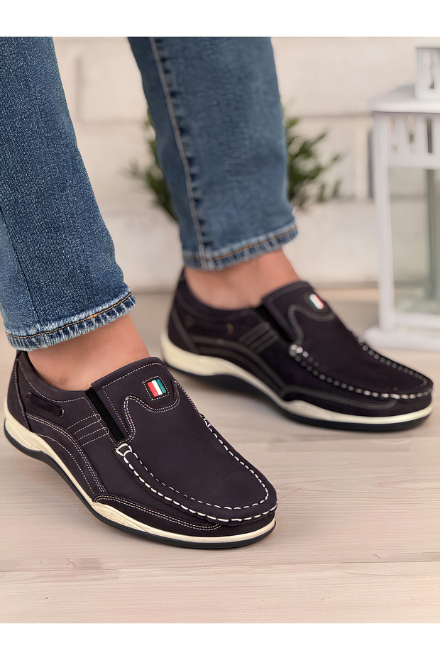 Men's Marine Summer Leather Shoes Navy Blue Color Nubuck Shoes