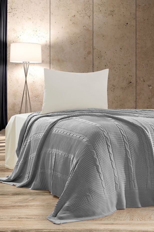 SİNDY Triko Yatak Örtüsü TEK KİŞİLİK 180 x 230 (GRİ) - - 3