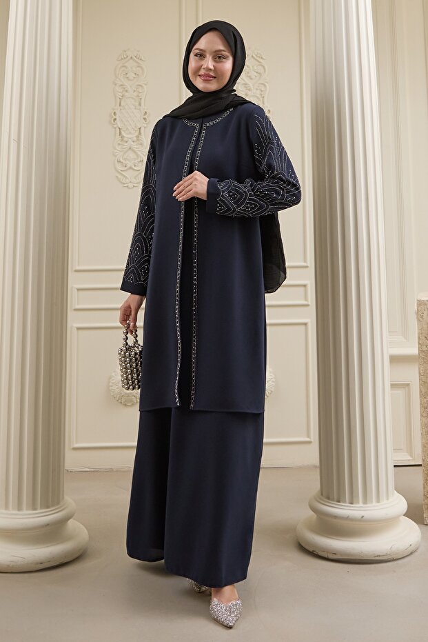 Embroidered Cover Detail Navy Blue Ferace