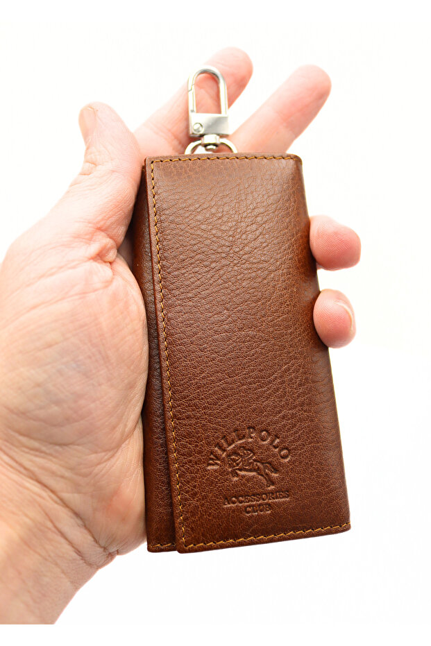 Genuine Cowhide Tan Tall Bridge Strap Hook Keychain (Long Case Keychain)