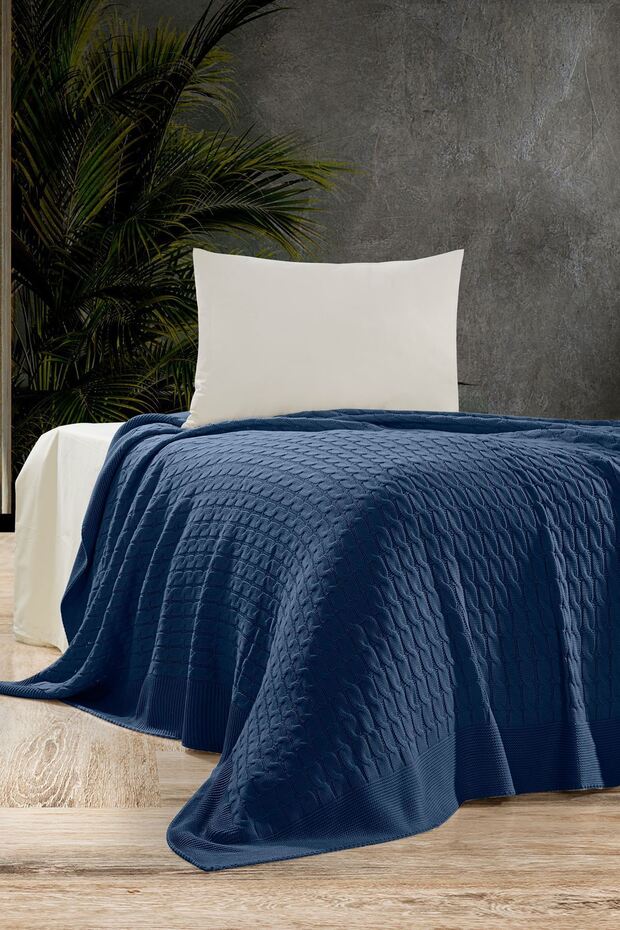 PETRA  Triko Yatak Örtüsü TEK KİŞİLİK 180 x 230 (İNDİGO) - - 2