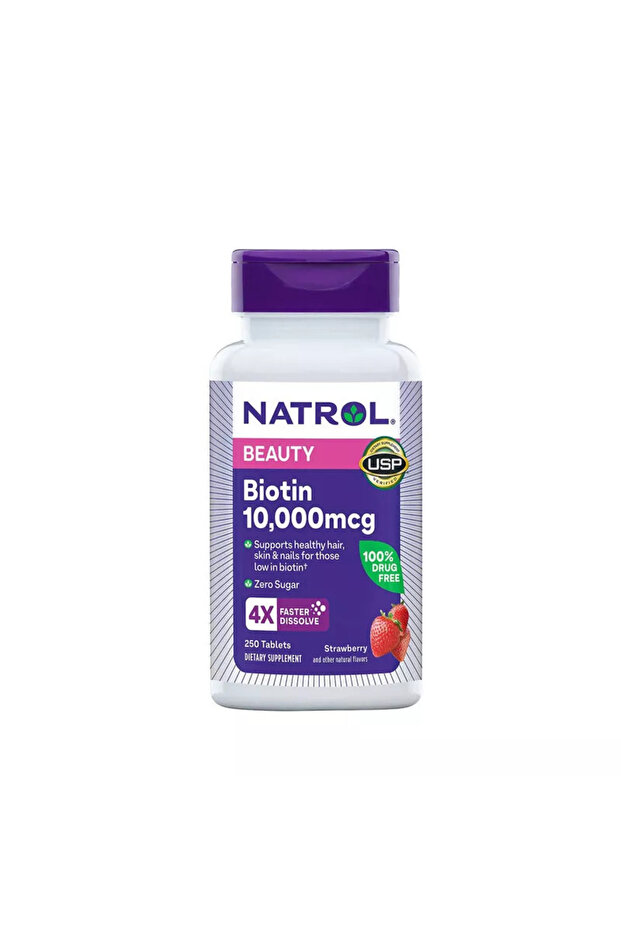 Natroll Beauty Biotin 10.000 Mcg Strawberry Flavor 250 Tablets
