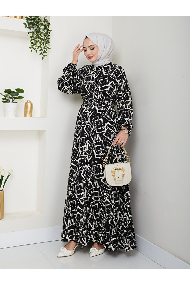 Viscose Skirt Ruffled Belted Dress