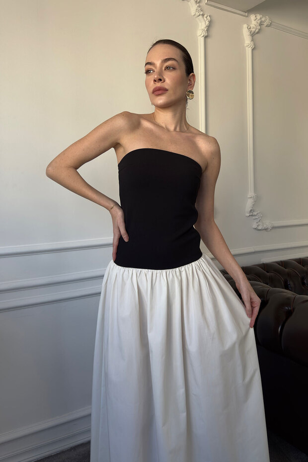 Rochie cu design dublu - NEGRĂ - 2