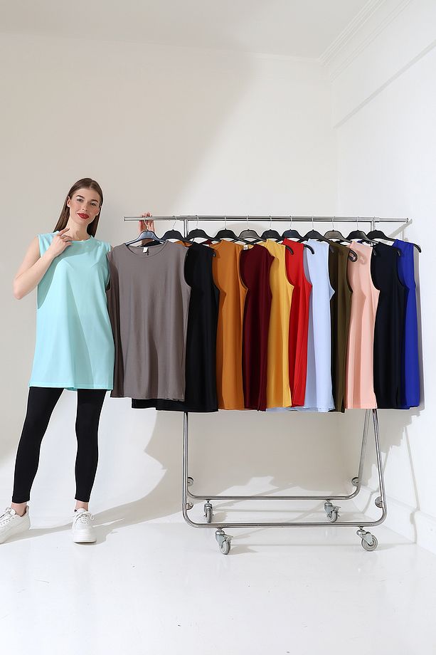 TALS MODA MAVİ RENK GENİŞ KALIP SIFIR KOL BULÜZ ve TUNİK - 8