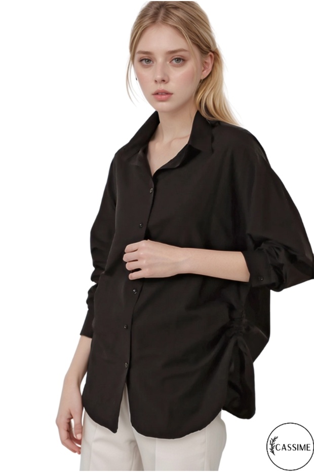 Women's Drawstring Black Oversize Shirt