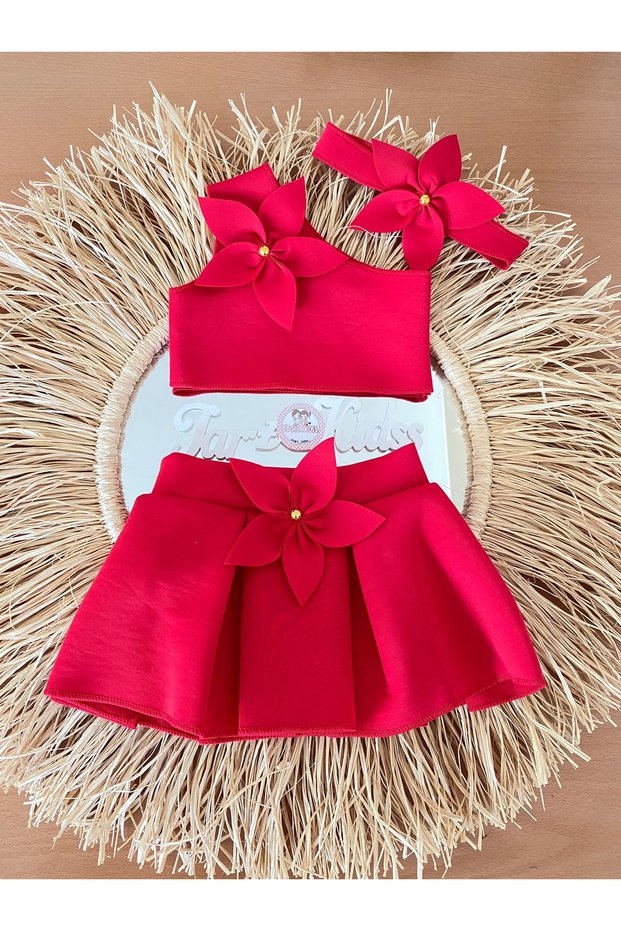 Girl's Floral Skirt Suit and Bandana