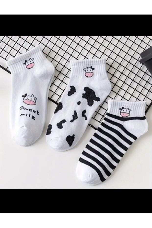 5 Pairs of Cow Patterned Booties Sports Shoe Socks