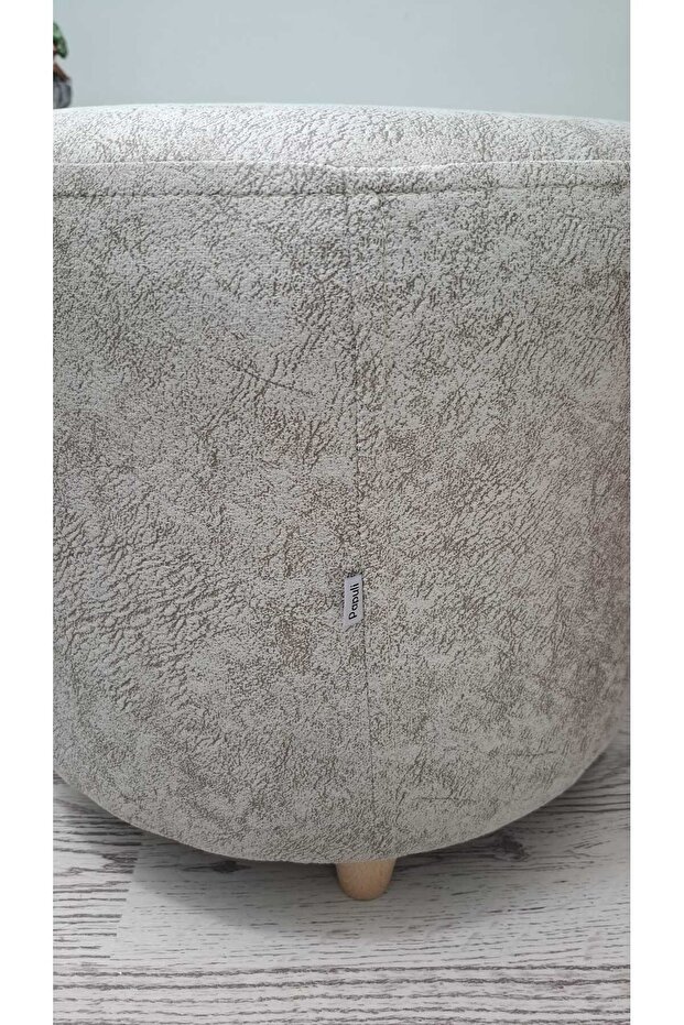 Ahşap Ayaklı Yuvarlak Nubuk Kumaş Puf&bench Koltuk/tabure - 5