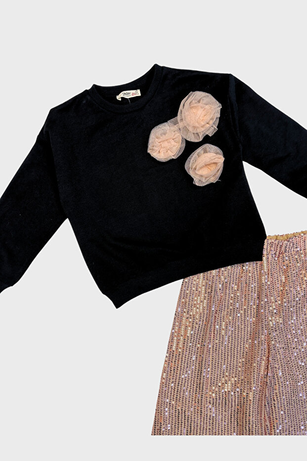 Pullu Pantolonlu Kız Takım - Pembe - 2