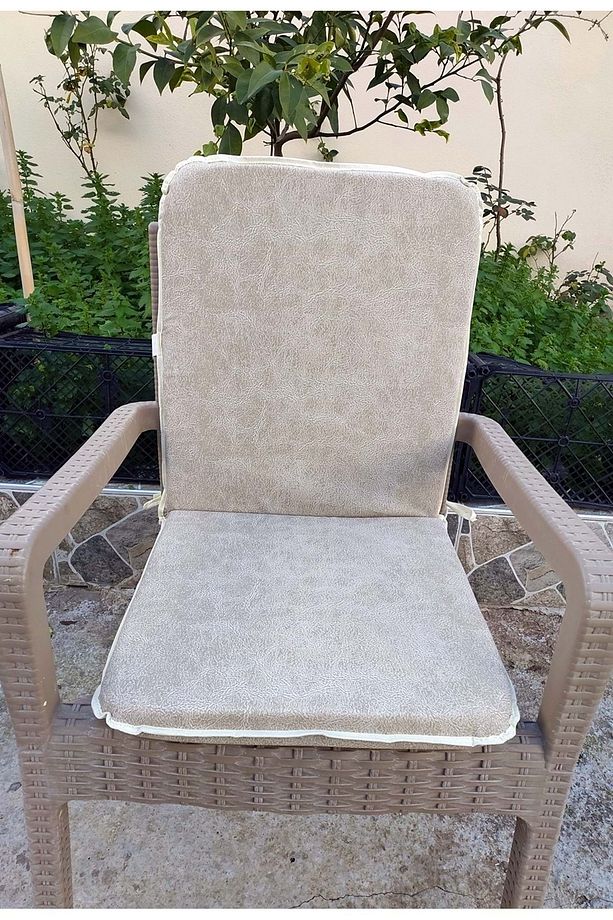 2 Adet Rattan Arkalıklı Sandalye Minderi (Kalınlık 4cm)-Primer Bej - 1