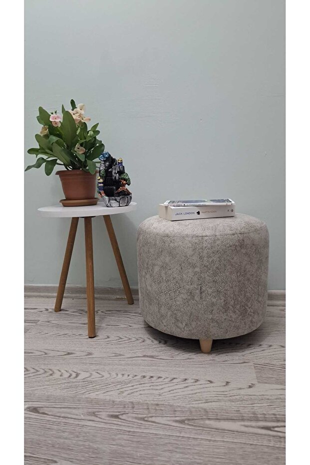 Ahşap Ayaklı Yuvarlak Nubuk Kumaş Puf&bench Koltuk/tabure - 1