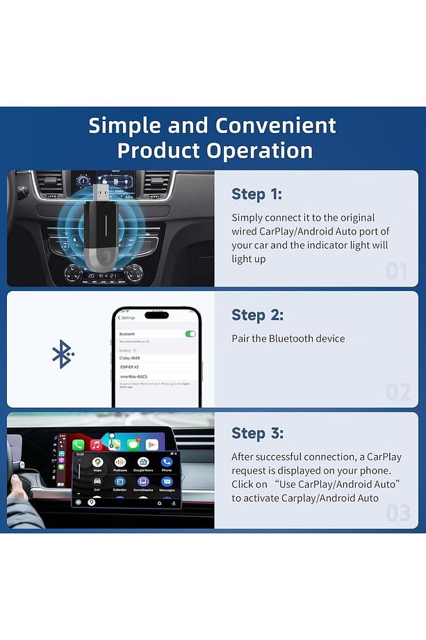 Kablosuz Araç CarPlay & Android Auto USB ve Type C Bluetooth Adaptör - 8