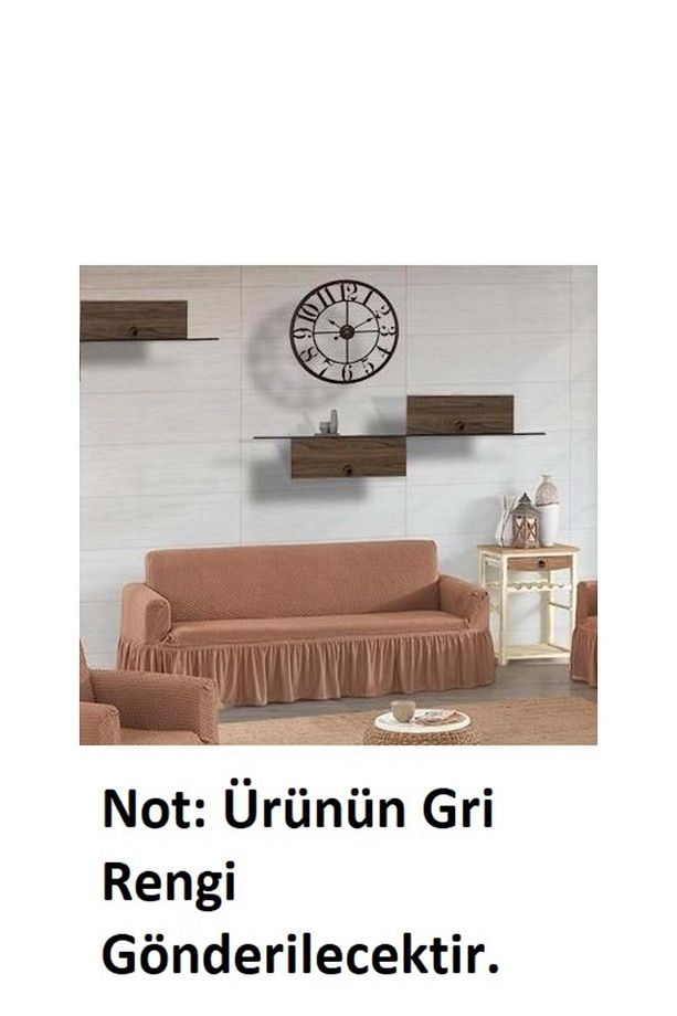 1 Adet Altın Yonca Makarna Desen (Pıtırcık) Maxi Çekyat Koltuk Örtüsü-Gri - 1