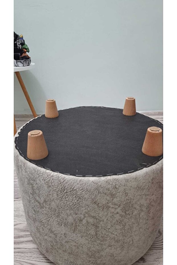 Ahşap Ayaklı Yuvarlak Nubuk Kumaş Puf&bench Koltuk/tabure - 6