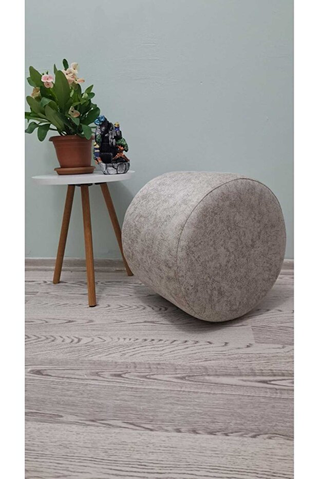 Ahşap Ayaklı Yuvarlak Nubuk Kumaş Puf&bench Koltuk/tabure - 4