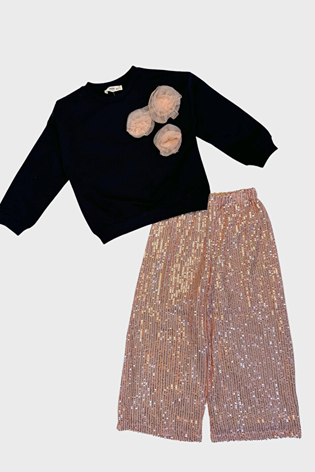 Pullu Pantolonlu Kız Takım - Pembe - 1