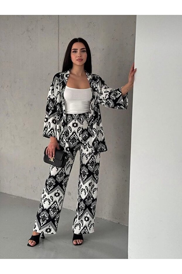 مجموعة كيمونو مزدوجة منقوشة - 1