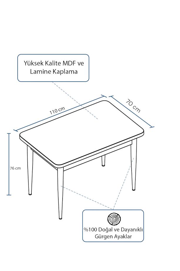 Meva Serisi 71x110 Barok Desen Mdf Masa Sabit Mutfak Masası, Yemek Masası - 3