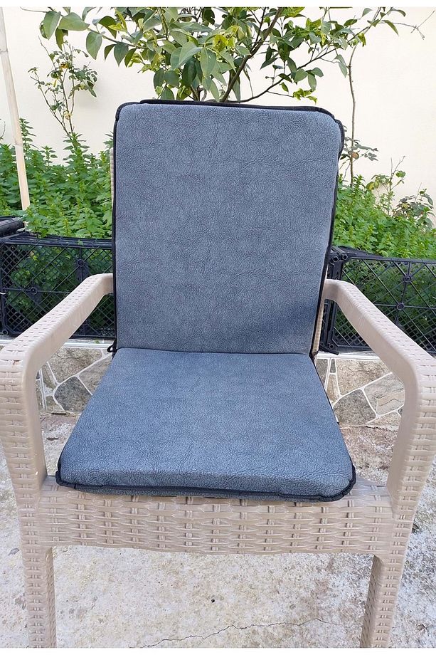1 Adet Rattan Arkalıklı Sandalye Minderi (Kalınlık 4cm)-Primer K.Gri - 1