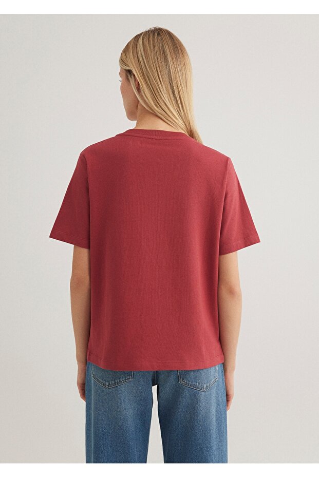 kırmızı basic kadın t-shirt - 4