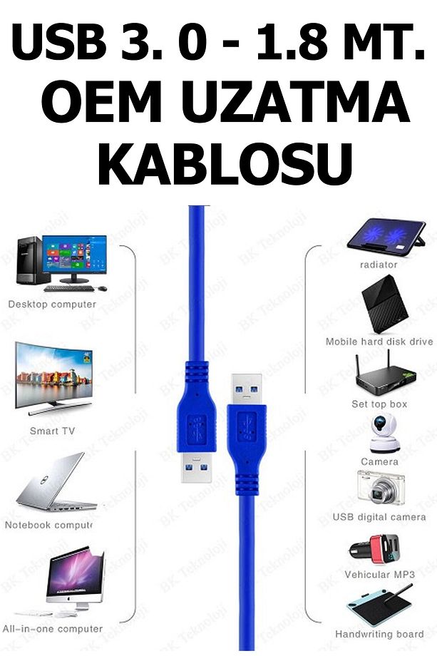 OEM USB 3.0 Uzatma Kablosu 1.5 Metre Erkek Dişi Dayanıklı Yüksek Hızlı Plus Bilişim - 3