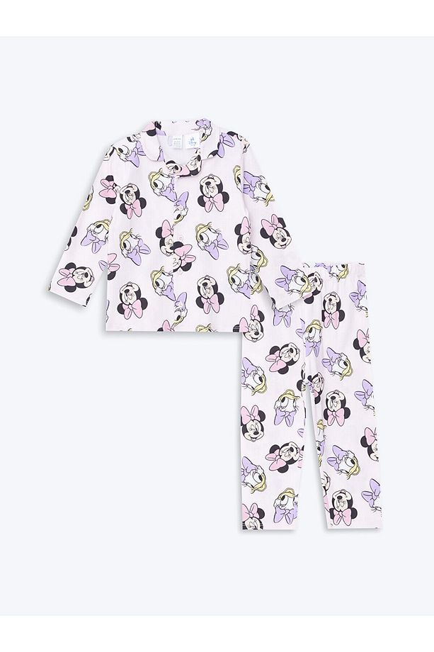 LCWK Polo Yaka Uzun Kollu Minnie Mouse Baskılı Kız Bebek Pijama Takım - 1