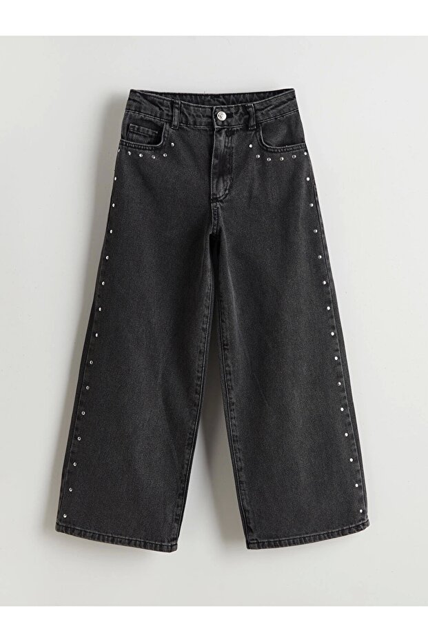 Lcw Kids Black Elastic Waist Adjustable Rhinestone Girls' Jeans