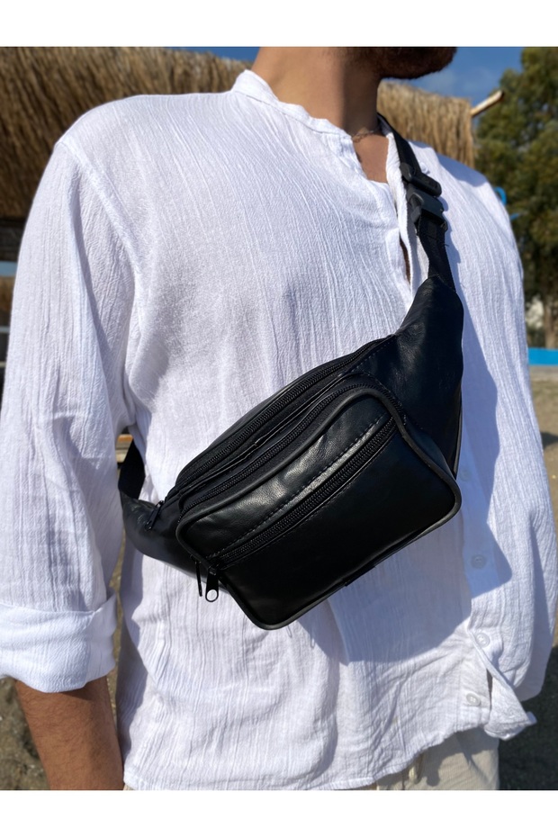 Genuine Leather Black Freebag - Waist Bag & Crossbody