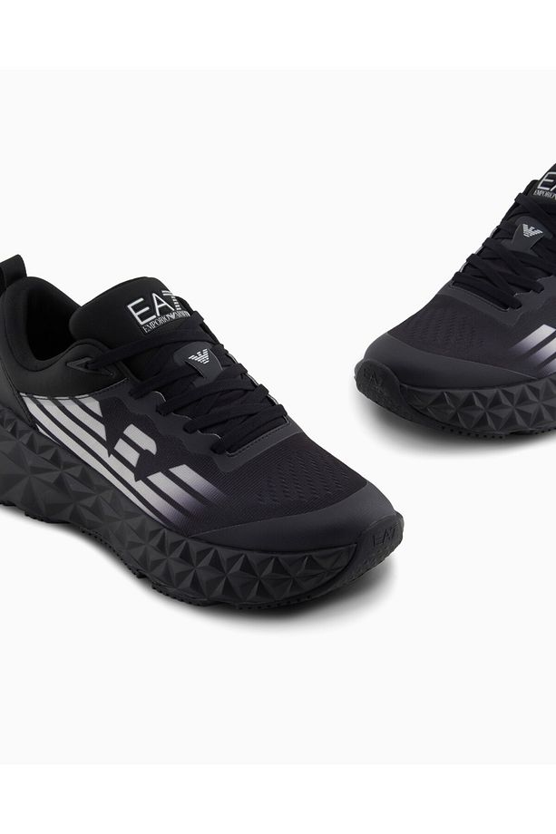 Unısex Rahat Yüksek Tabanlı Nefes Alabilir File Detaylı Kartal Logolu Siyah Sneaker X8X239 XK - 4