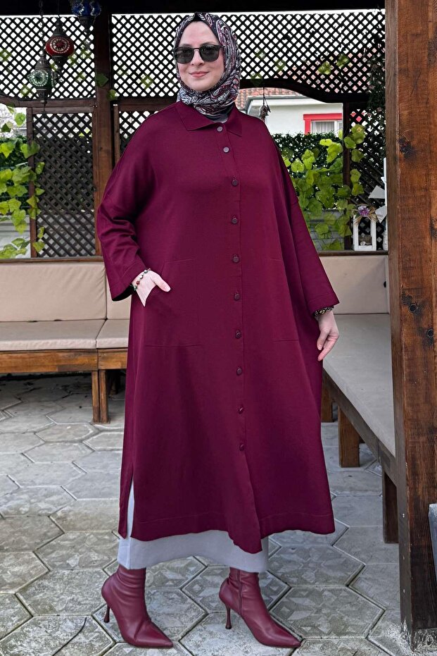 Panço Triko Hırka Bordo - 2